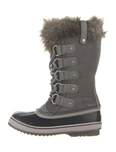 Pre-owned Sorel Suede Faux Fur Trim Lace-up Boots In Gray