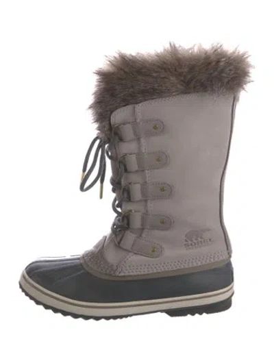 Pre-owned Sorel Suede Faux Fur Trim Lace-up Boots In Gray