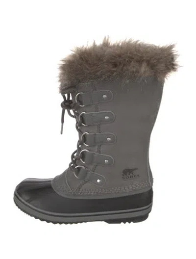 Pre-owned Sorel Suede Faux Fur Trim Lace-up Boots In Gray