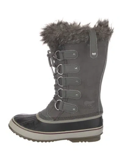 Pre-owned Sorel Suede Faux Fur Trim Lace-up Boots In Gray