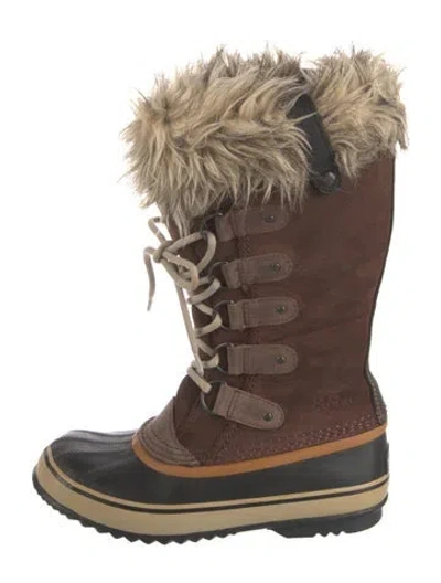 Pre-owned Sorel Suede Faux Fur Trim Lace-up Boots In Multi