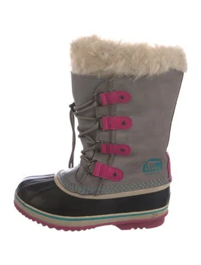 Pre-owned Sorel Suede Faux Fur Trim Lace-up Boots In Multi