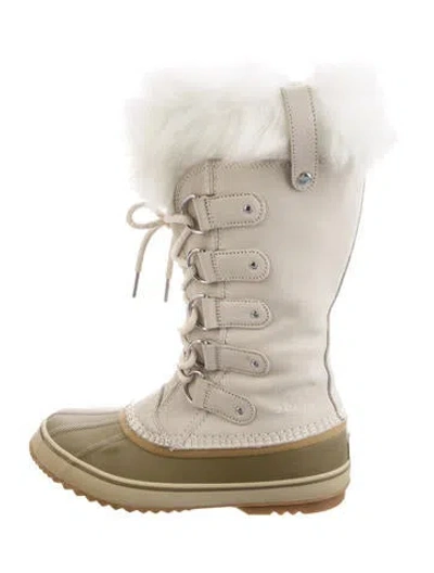 Pre-owned Sorel Suede Faux Fur Trim Lace-up Boots In Neutral
