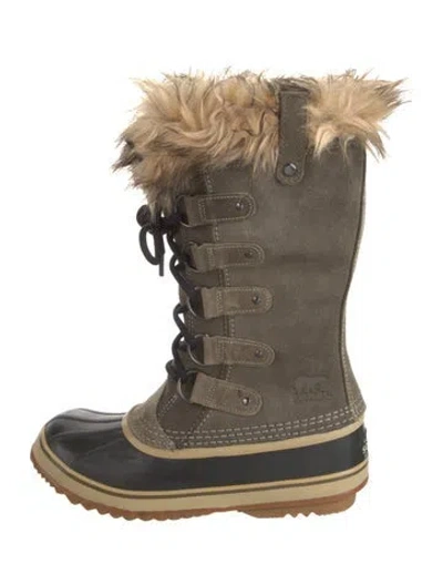 Pre-owned Sorel Suede Faux Fur Trim Lace-up Boots W/ Tags In Green
