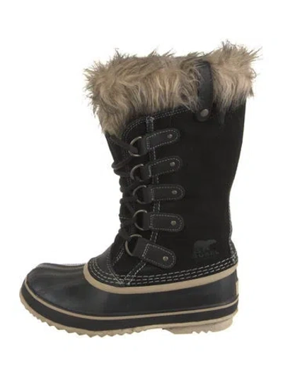 Pre-owned Sorel Suede Faux Fur Trim Snow Boots In Black