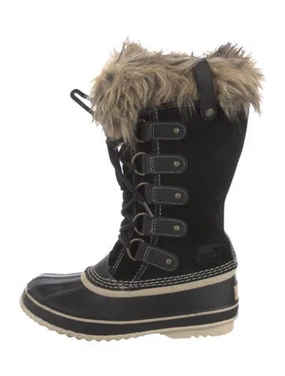 Pre-owned Sorel Suede Faux Fur Trim Snow Boots In Black