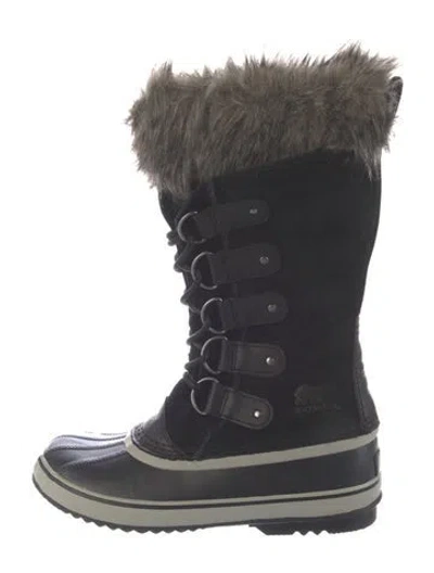 Pre-owned Sorel Suede Faux Fur Trim Snow Boots In Black