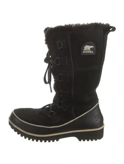 Pre-owned Sorel Suede Faux Fur Trim Snow Boots In Black