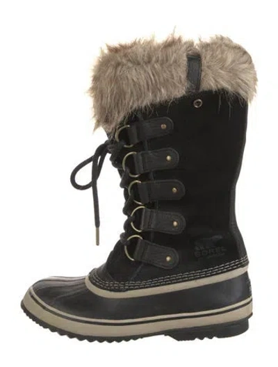 Pre-owned Sorel Suede Faux Fur Trim Snow Boots In Black