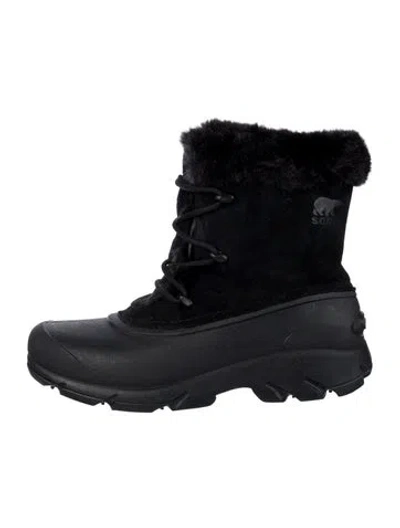 Pre-owned Sorel Suede Faux Fur Trim Snow Boots In Black