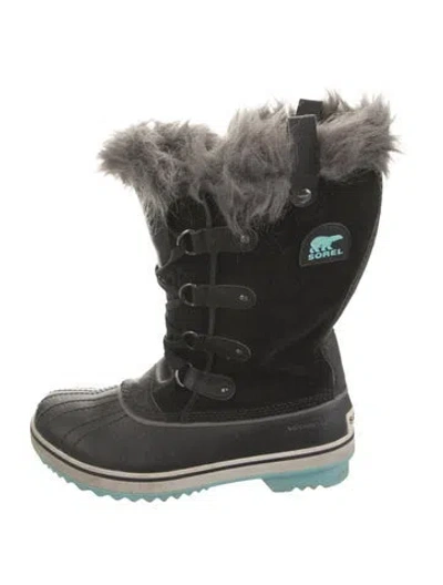 Pre-owned Sorel Suede Faux Fur Trim Snow Boots In Black