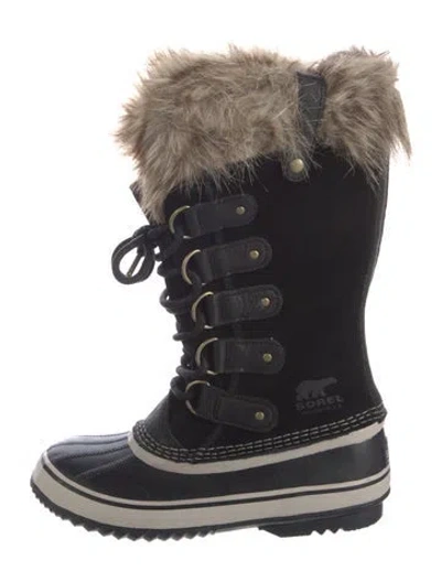 Pre-owned Sorel Suede Faux Fur Trim Snow Boots In Black
