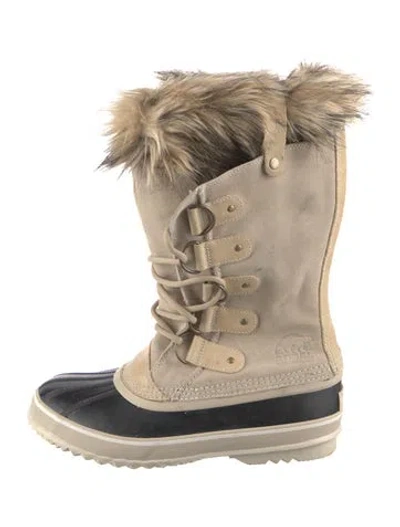 Pre-owned Sorel Suede Faux Fur Trim Snow Boots In Black/neutrals