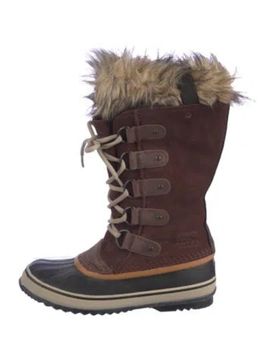 Pre-owned Sorel Suede Faux Fur Trim Snow Boots In Black/neutrals