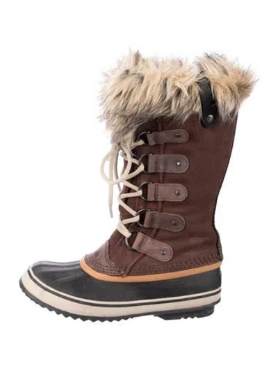 Pre-owned Sorel Suede Faux Fur Trim Snow Boots In Black/neutrals