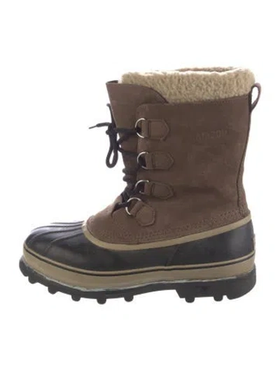 Pre-owned Sorel Suede Faux Fur Trim Snow Boots In Brown