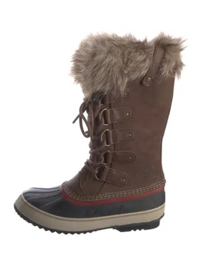 Pre-owned Sorel Suede Faux Fur Trim Snow Boots In Brown