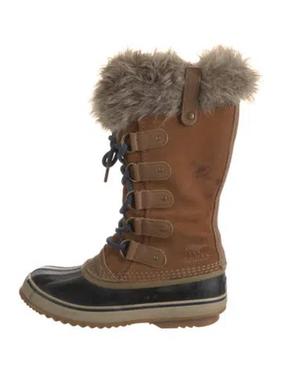Pre-owned Sorel Suede Faux Fur Trim Snow Boots In Brown