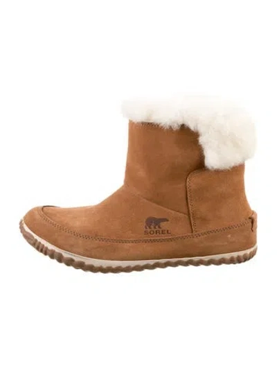 Pre-owned Sorel Suede Faux Fur Trim Snow Boots In Brown/neutrals