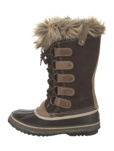 Pre-owned Sorel Suede Faux Fur Trim Snow Boots In Brown/neutrals