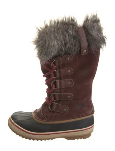 Pre-owned Sorel Suede Faux Fur Trim Snow Boots In Burgundy