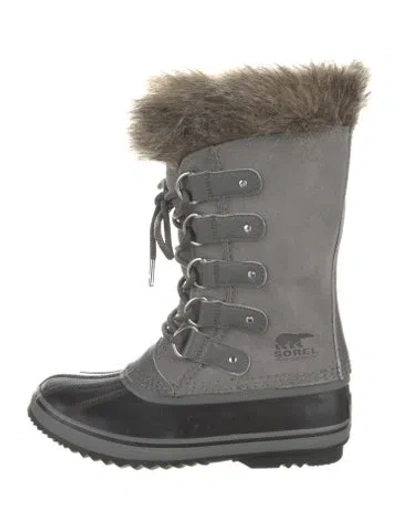 Pre-owned Sorel Suede Faux Fur Trim Snow Boots In Gray