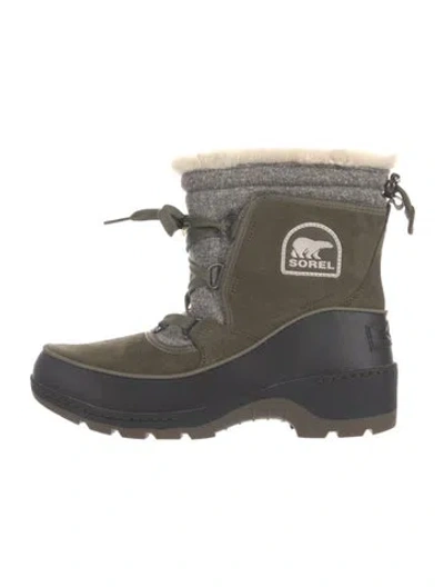 Pre-owned Sorel Suede Faux Fur Trim Snow Boots In Green