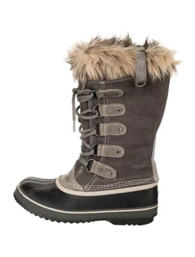 Pre-owned Sorel Suede Faux Fur Trim Snow Boots In Grey