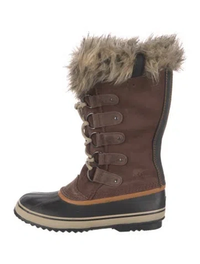 Pre-owned Sorel Suede Faux Fur Trim Snow Boots In Multi
