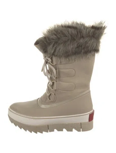 Pre-owned Sorel Suede Faux Fur Trim Snow Boots In Neutral