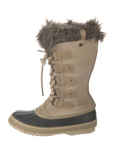 Pre-owned Sorel Suede Faux Fur Trim Snow Boots In Neutrals