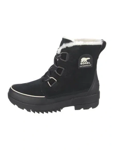 Pre-owned Sorel Suede Fur Trim Combat Boots In Black