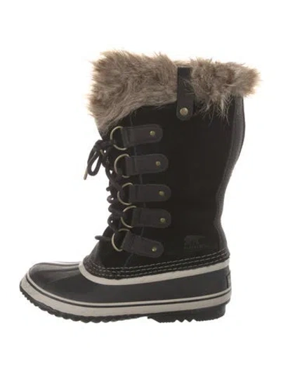 Pre-owned Sorel Suede Fur Trim Lace-up Boots In Black