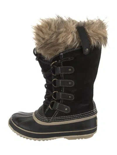 Pre-owned Sorel Suede Fur Trim Lace-up Boots In Black