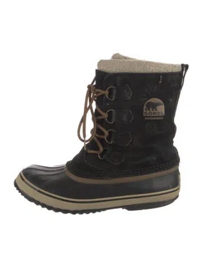 Pre-owned Sorel Suede Fur Trim Lace-up Boots In Black