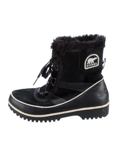 Pre-owned Sorel Suede Fur Trim Lace-up Boots In Black