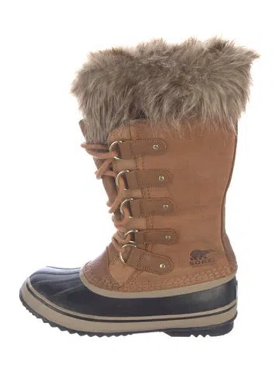 Pre-owned Sorel Suede Fur Trim Lace-up Boots In Brown