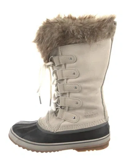 Pre-owned Sorel Suede Fur Trim Lace-up Boots In Neutral