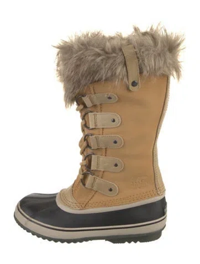 Pre-owned Sorel Suede Fur Trim Lace-up Boots In Neutral