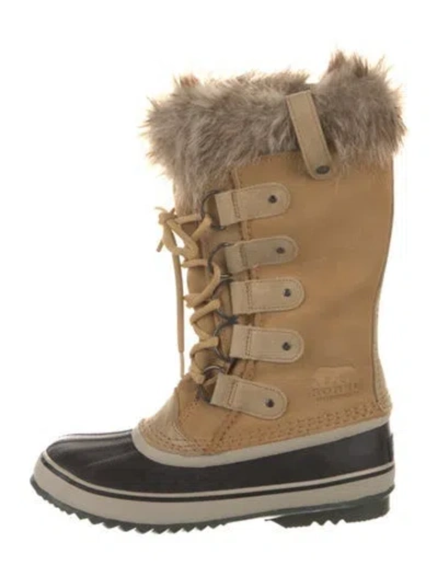 Pre-owned Sorel Suede Fur Trim Lace-up Boots In Neutral