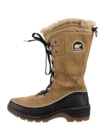 Pre-owned Sorel Suede Fur Trim Lace-up Boots In Neutral