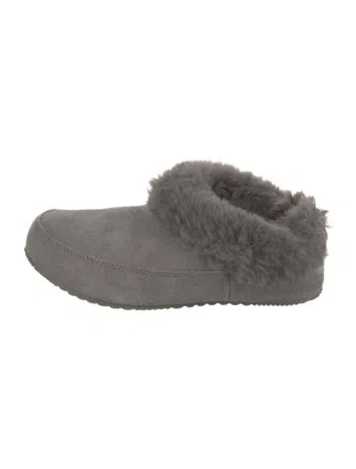 Pre-owned Sorel Suede Fur Trim Mules In Gray