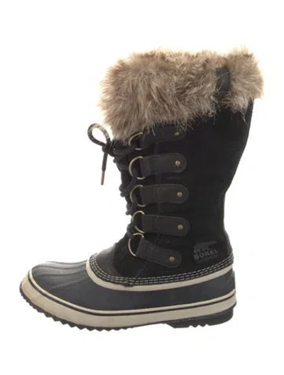 Pre-owned Sorel Suede Fur Trim Snow Boots In Black
