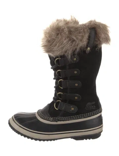 Pre-owned Sorel Suede Fur Trim Snow Boots In Black