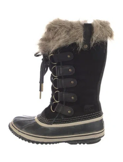 Pre-owned Sorel Suede Fur Trim Snow Boots In Black