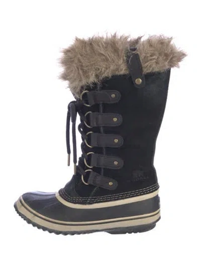 Pre-owned Sorel Suede Fur Trim Snow Boots In Blue