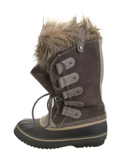 Pre-owned Sorel Suede Fur Trim Snow Boots In Brown
