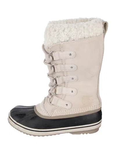 Pre-owned Sorel Suede Fur Trim Snow Boots In Neutrals