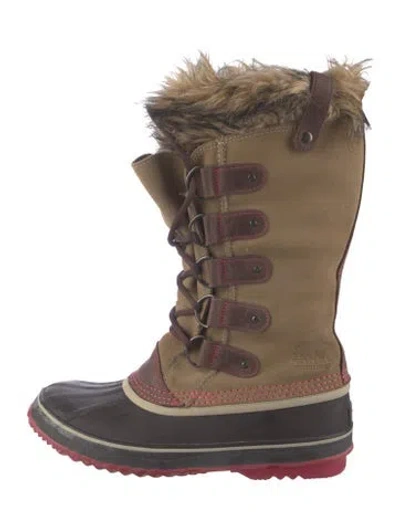 Pre-owned Sorel Suede Fur Trim Snow Boots In Neutrals