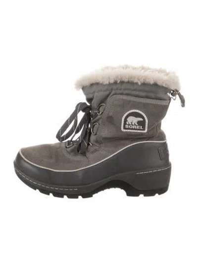Pre-owned Sorel Suede Graphic Print Lace-up Boots In Gray